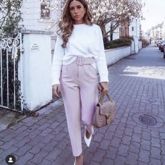 ZARA WOMEN’S NWT BELTED HIGH-WAISTED PANTS LILAC PURPLE SIZE S,M,L,XL - Picture 5 of 10